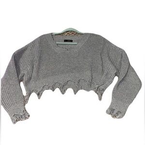 Zaful Gray Ribbed Knit Crop Top